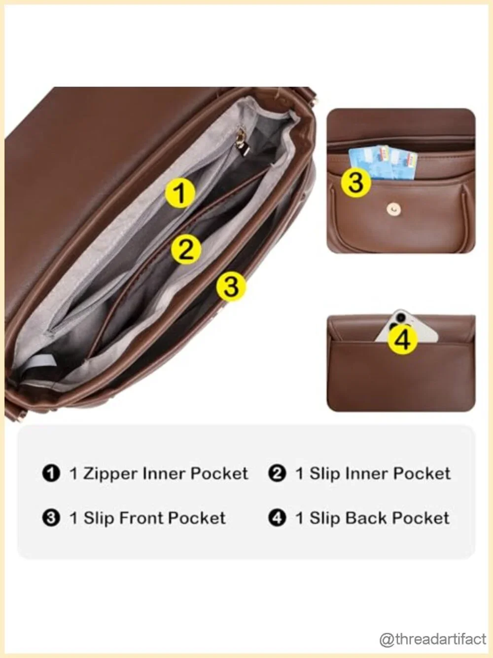 Faux Leather Crossbody Bag with Adjustable Strap and Pockets